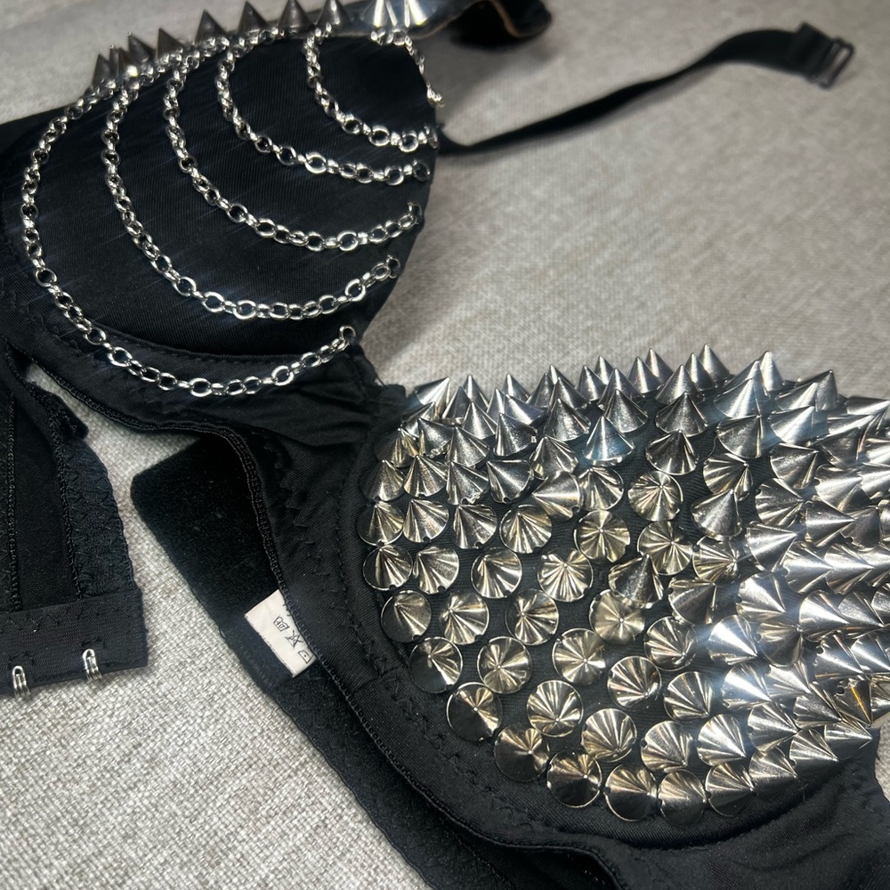 Black and Silver Spiked Bra